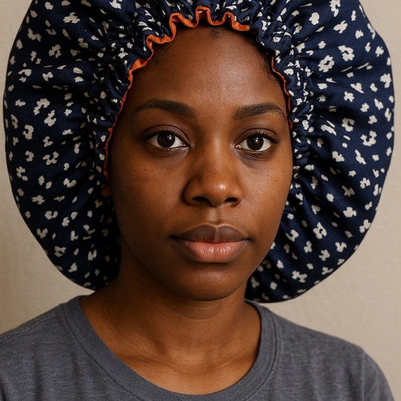 Elegant Navy Floral Hair Bonnet - Picture 1 of 3
